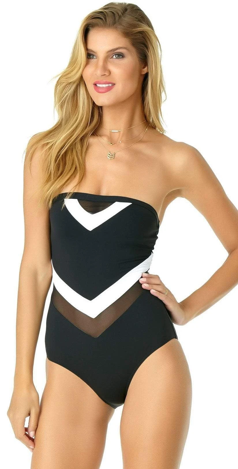 Anne Cole Color Block Mesh Chevron Spliced Bandeau Swimsuit 4 Anne Cole Color Block Mesh Chevron Spliced Bandeau Swimsuit - Image 4