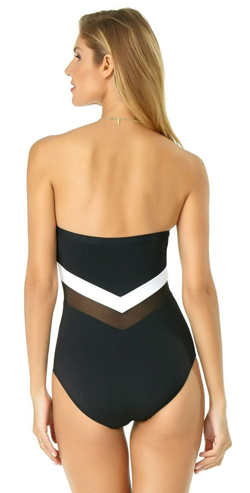 Anne Cole Color Block Mesh Chevron Spliced Bandeau Swimsuit 2 Anne Cole Color Block Mesh Chevron Spliced Bandeau Swimsuit - Image 2