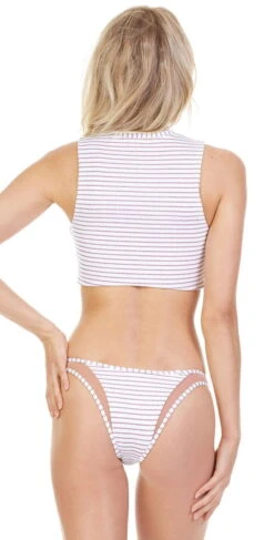 Tori Praver Manon Fine Rib Bikini Bottom In Rose Gold Stripe