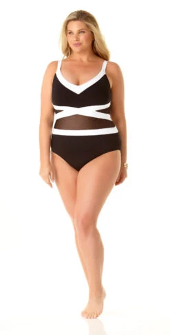 Anne Cole Hot Mesh Spliced Mesh One Piece Swimsuit -Southbeachswimsuits Shop 20PO06516 BLK 1535