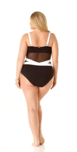 Anne Cole Hot Mesh Spliced Mesh One Piece Swimsuit -Southbeachswimsuits Shop 20PO06516 BLK 1554