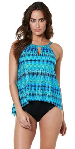 Miraclesuit Cabana Chic Blue Peephole Tankini Top -Southbeachswimsuits Shop 6518460 Cabana Chic Blu Peephole Tankini Top 0335 F