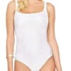 Gottex Essence Square Neck Tank One Piece Swimsuit In White