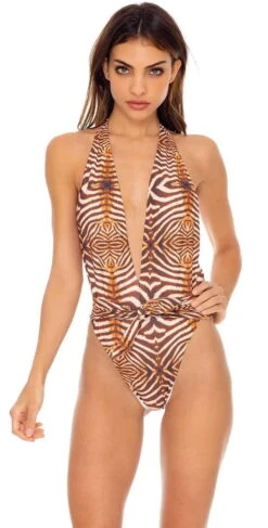 Luli Fama Safari Dreams One Piece Bodysuit In Brown