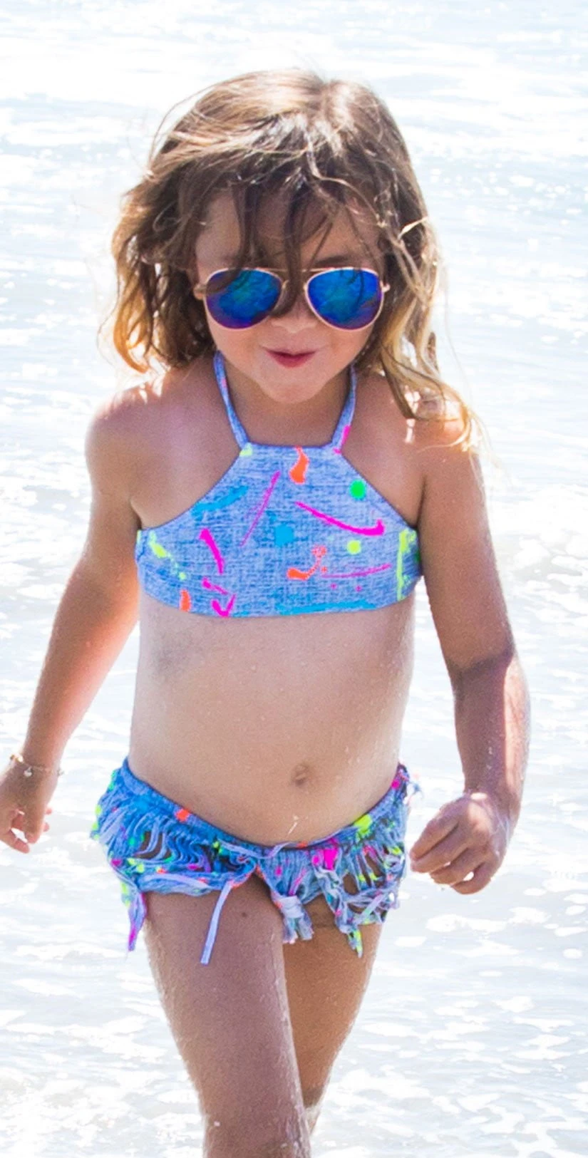 PilyQ Girl's Splatter Paint High Neck Fringe Bikini Set 1 PilyQ Girl's Splatter Paint High Neck Fringe Bikini Set