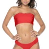 PilyQ Red Coral Smocked Bandeau Bikini Top