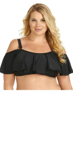 Raisins Curve Tortuga Flounce Top In Black Y840027-BLK -Southbeachswimsuits Shop Raisins Curve Tortuga Black Flounce Bra Top Y840027 57 BLK 2432 2