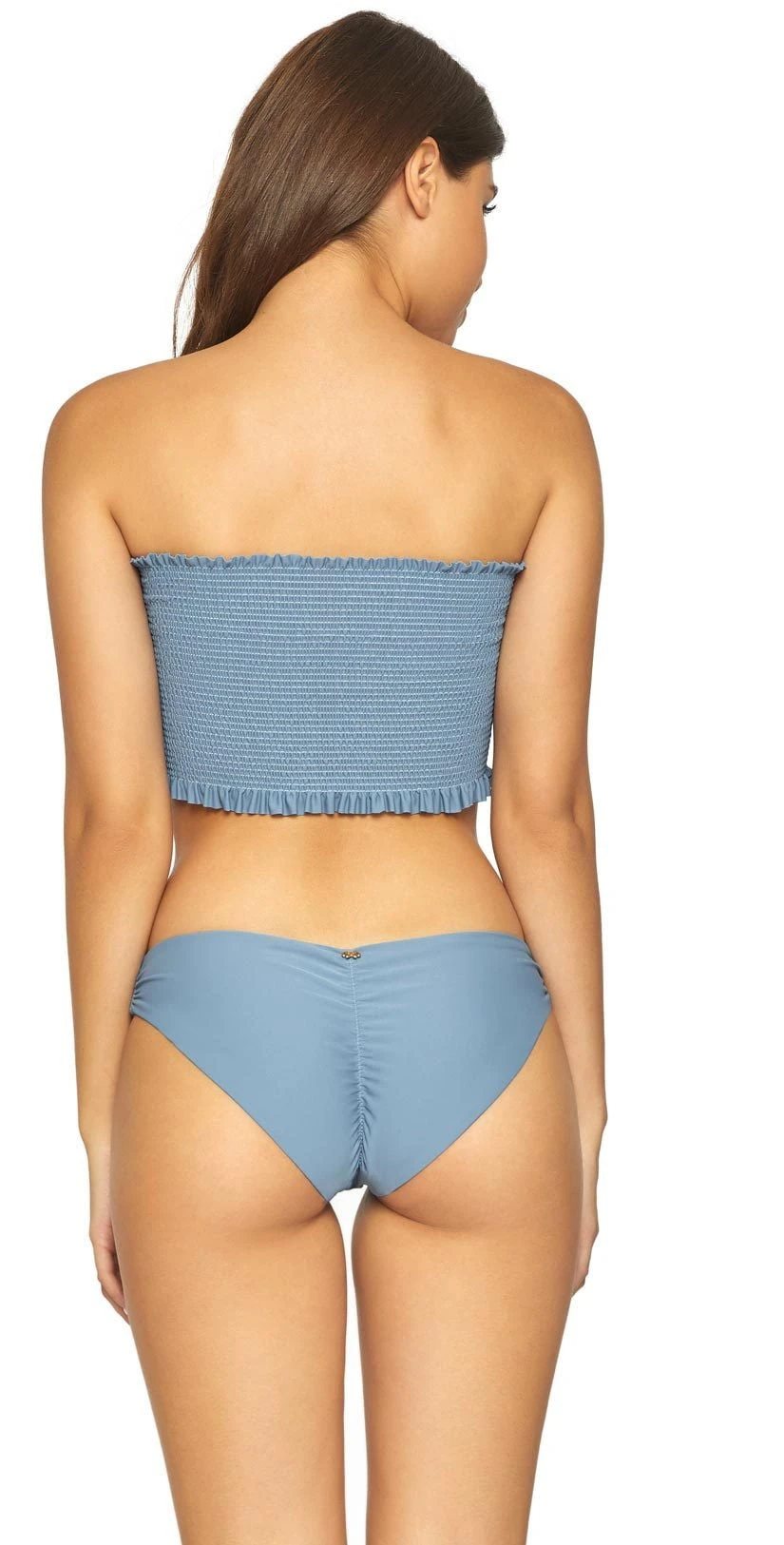 PilyQ Smocked Ruffle Bandeau Bikini Top In Sky Blue 2 PilyQ Smocked Ruffle Bandeau Bikini Top In Sky Blue - Image 2