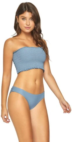 PilyQ Smocked Ruffle Bandeau Bikini Top In Sky Blue