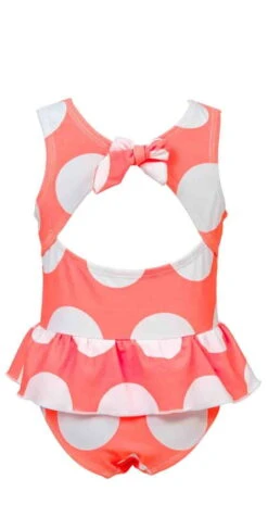 Snapperrock Little Girl's Neon Coral Spot Skirted Swimsuit G13075 -Southbeachswimsuits Shop Snapper Rock Neon Coral Spot Skirt Swimsuit back42
