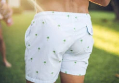 Bermies Mens Swim Trunk In Palm Stripes -Southbeachswimsuits Shop classicpalmglamback