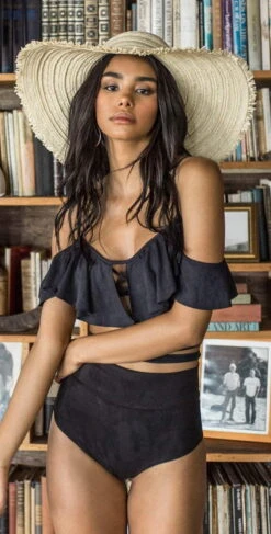 Montce Faux Suede La Caletta Top In Black -Southbeachswimsuits Shop montce black suede caletta top 2018 5064