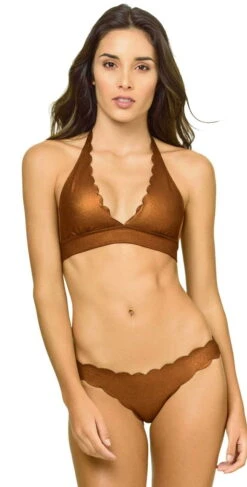 PilyQ Reversible Wave Full Cut Bikini Bottom In Copper