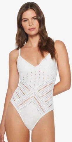 Robin Piccone Clarissa V Neck Crochet One Piece In White 180311-WHT