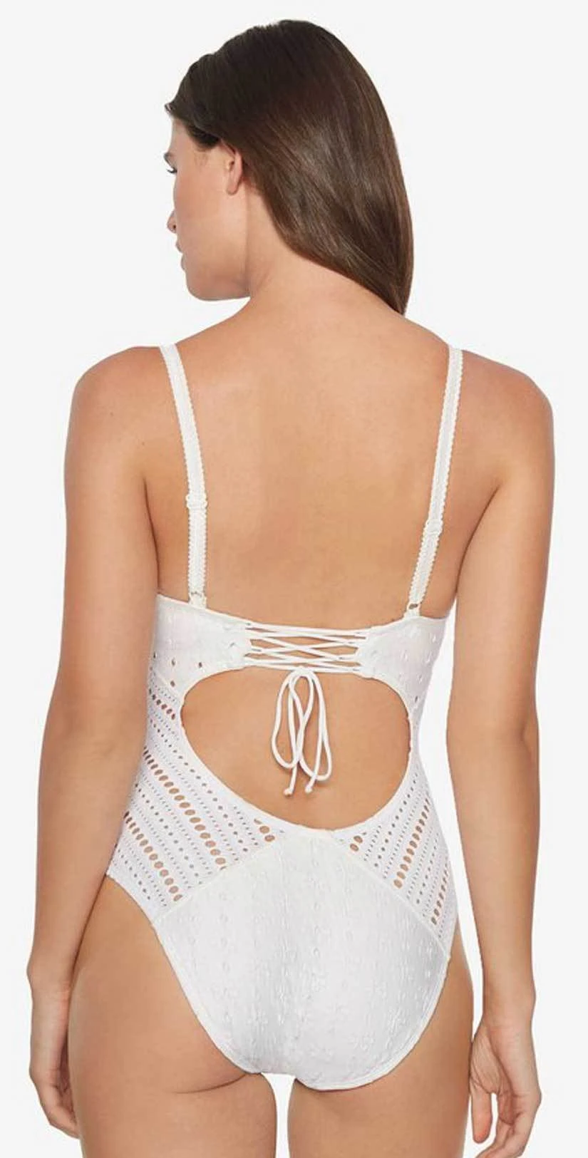 Robin Piccone Clarissa V Neck Crochet One Piece In White 180311-WHT 2 Robin Piccone Clarissa V Neck Crochet One Piece In White 180311-WHT - Image 2