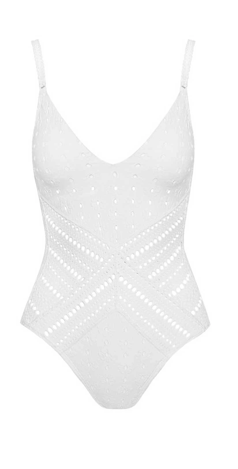 Robin Piccone Clarissa V Neck Crochet One Piece In White 180311-WHT 3 Robin Piccone Clarissa V Neck Crochet One Piece In White 180311-WHT - Image 3